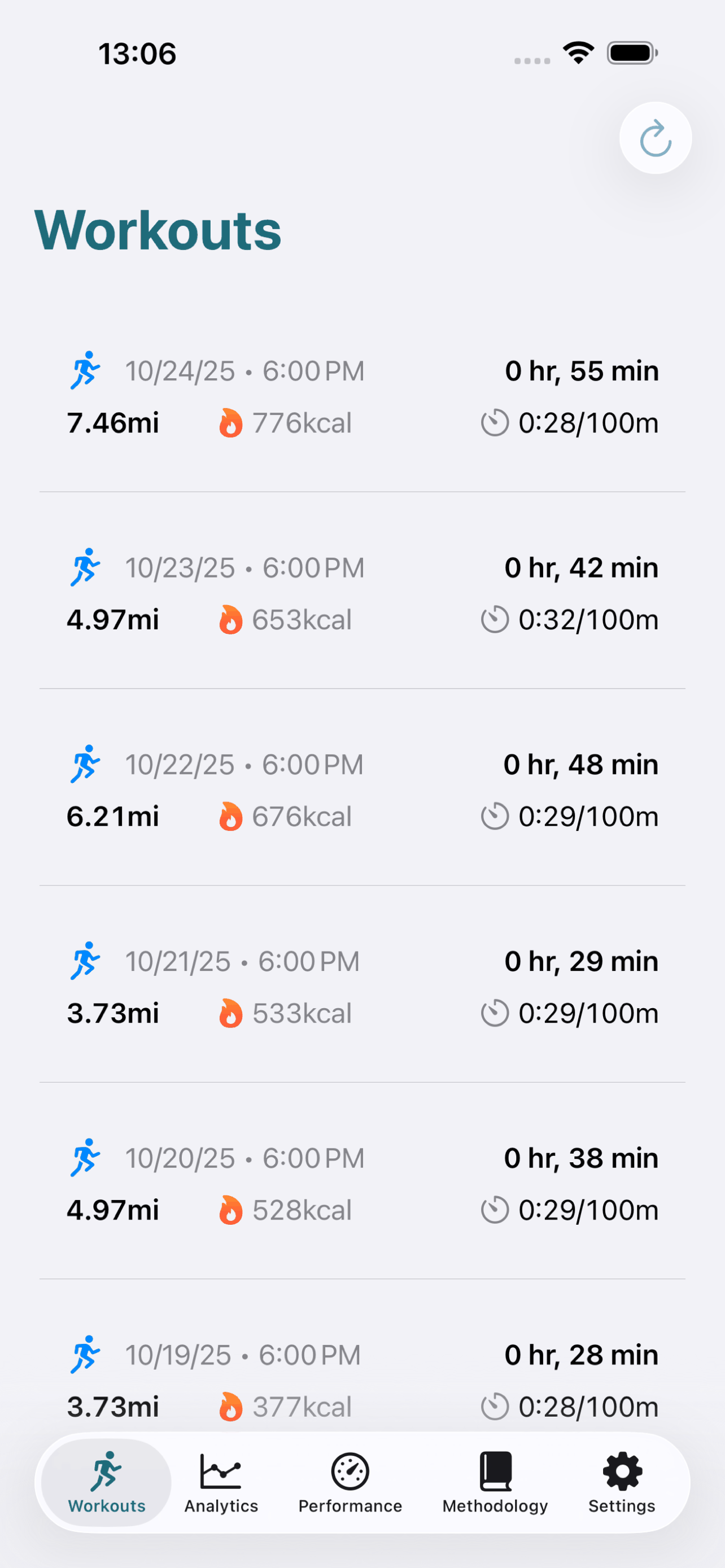 Hike Analytics iOS app showing hiking workouts with gait metrics and health data on iPhone